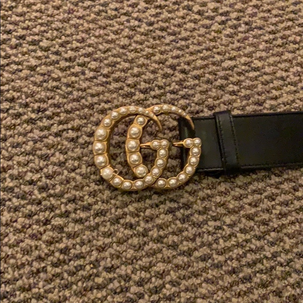 Pearl studded Gucci Belt